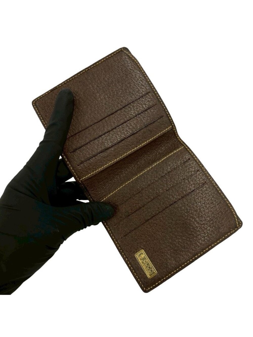 Gucci Vintage GG Pattern Leather Bifold Wallet Mini Card Case Brown - Picture 7 of 9